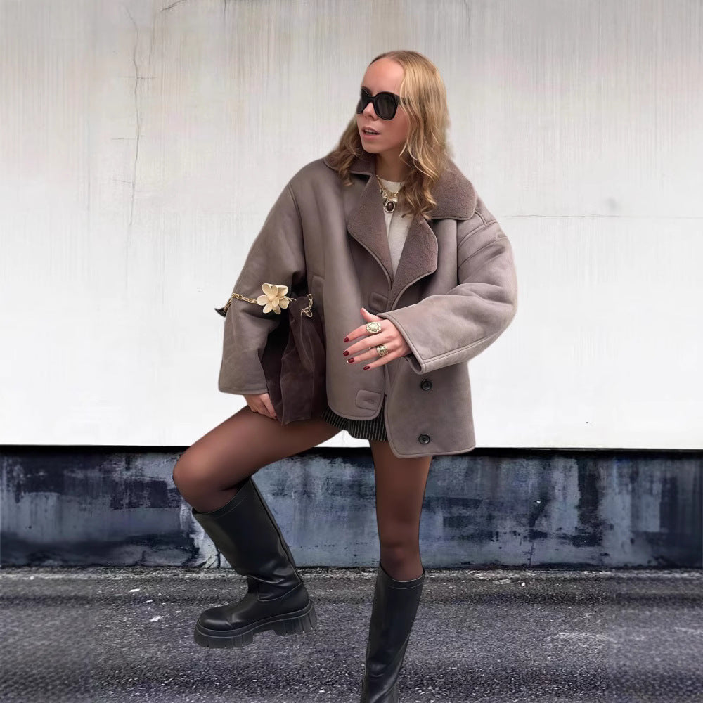 Damen Oversized Kunstlederjacke mit Schalengeschnitt Drune