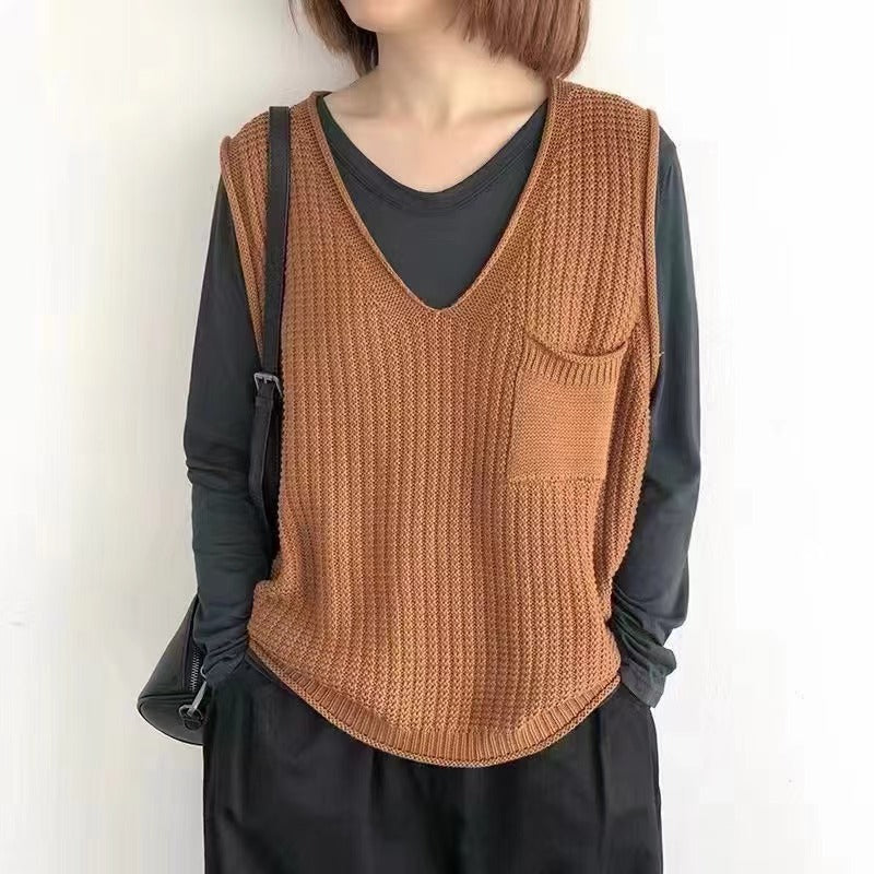 Damen Strickweste mit V-Ausschnitt und praktischer Brusttasche Drune