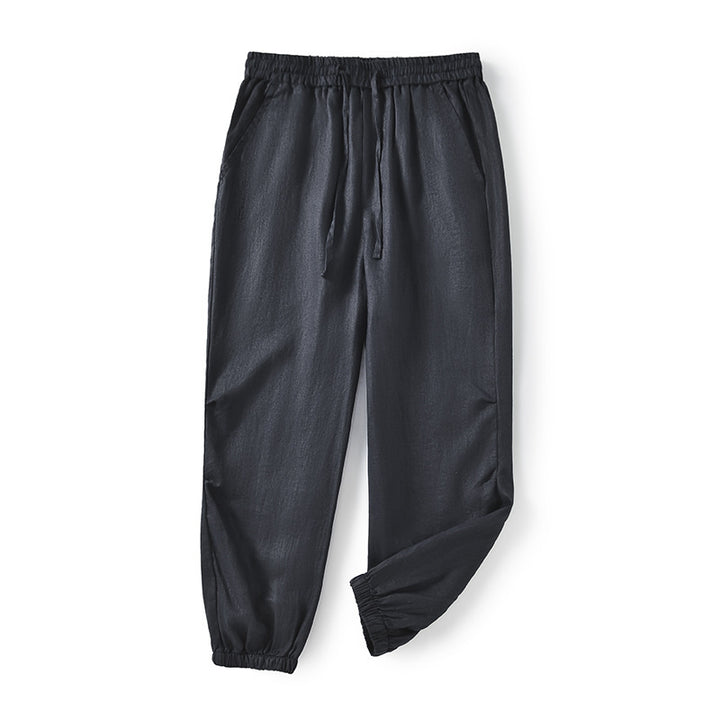 Damen lässige Leinenhose mit elastischem Bund und seitlichen Taschen Drune