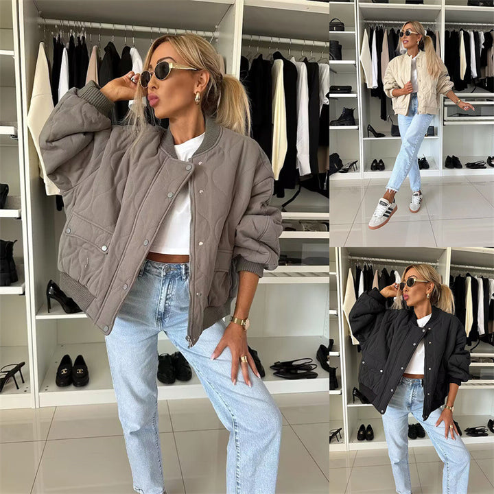Damen lässige Steppjacke mit Knopfverschluss und elastischen Bündchen Drune