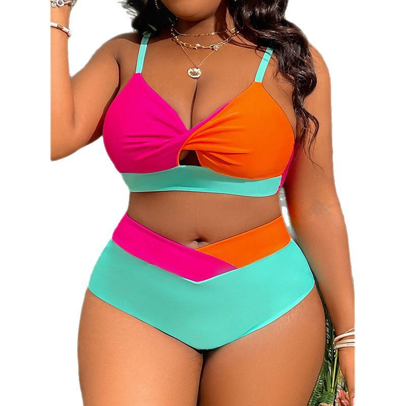 Damen hoch tailliertes Bikini-Set mit modischem Farbblock-Design Drune