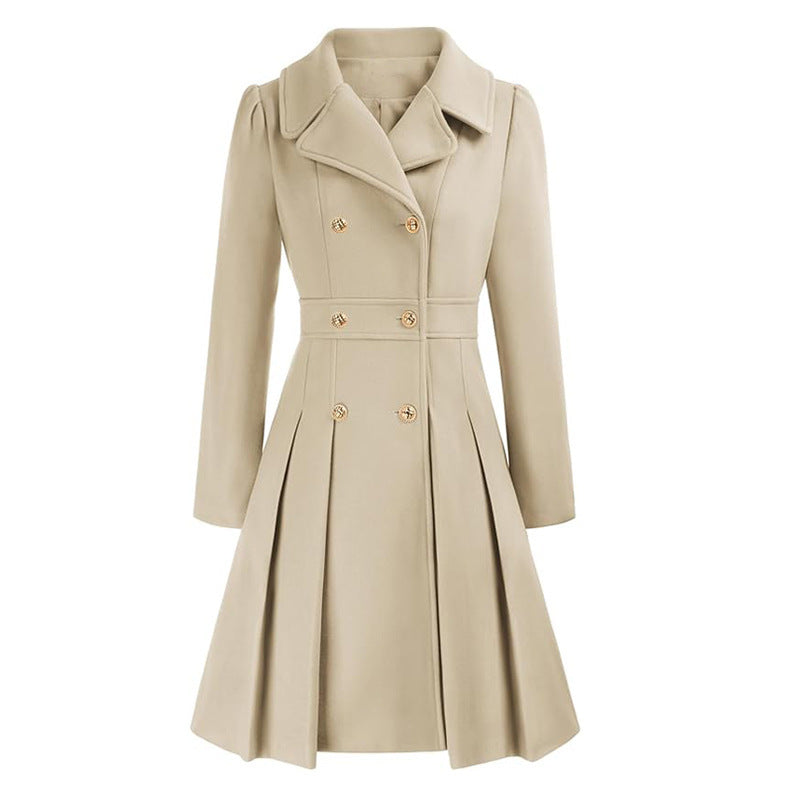 Damen Eleganter Trenchcoat mit tailliertem Schnitt und Plissee-Detail Drune