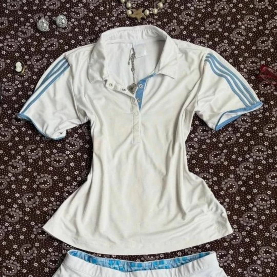 Damen Sportliches Polo-Shirt mit gestreiftem Kragen Drune