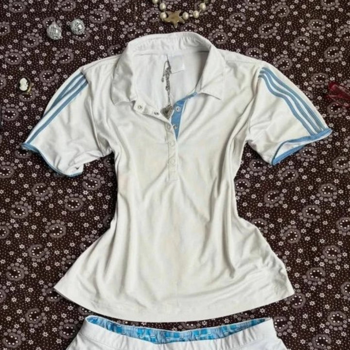 Damen Sportliches Polo-Shirt mit gestreiftem Kragen Drune