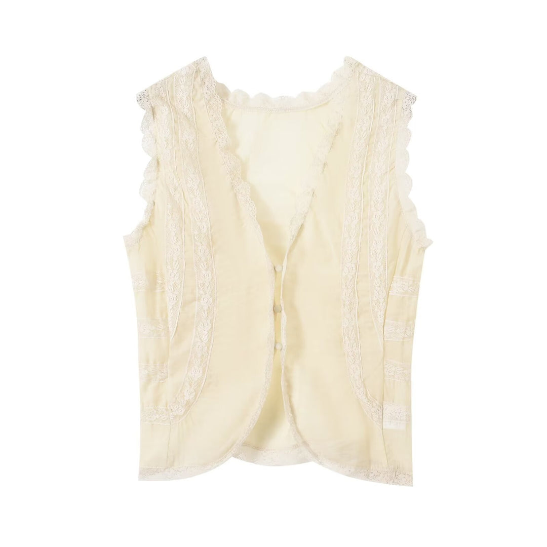 Damen-Spitzenoberteil mit eleganten Rüschendetails und Knopfverschlüssen Drune