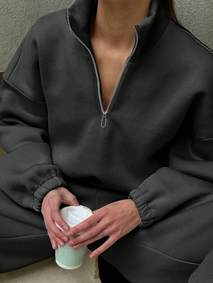 Damen lässiger und modischer Sweatpullover mit kurzer Stehkragen und Reißverschluss Drune