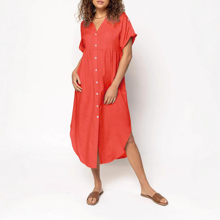 Damen Hemdkleid mit bodenlangem Schnitt und Knopfdetails Drune
