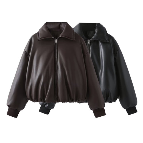 Damen modische Kurzjacke aus hochwertigem Kunstleder Drune