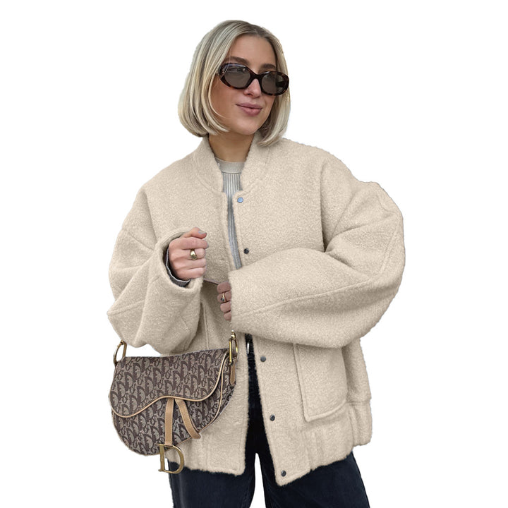 Damen Modische Oversized-Bomberjacke aus kuscheligem Material Drune
