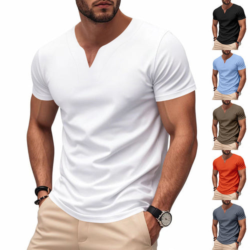 Herren kurzärmliges T-Shirt mit V-Ausschnitt und atmungsaktivem Stoff Drune