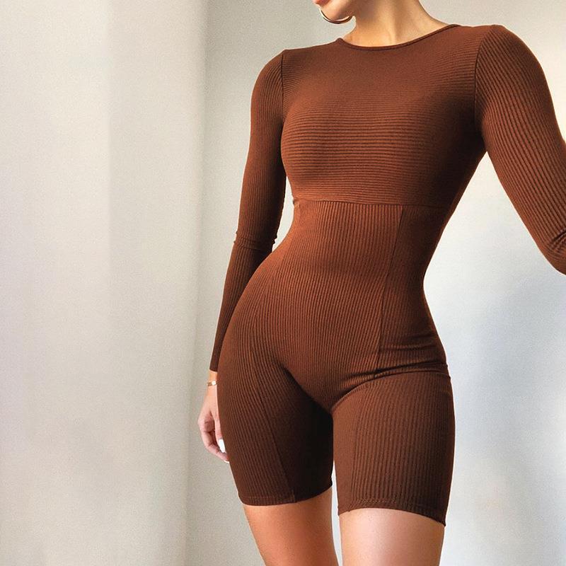 Damen Figurbetontes Langarm-Shortsanzug Drune