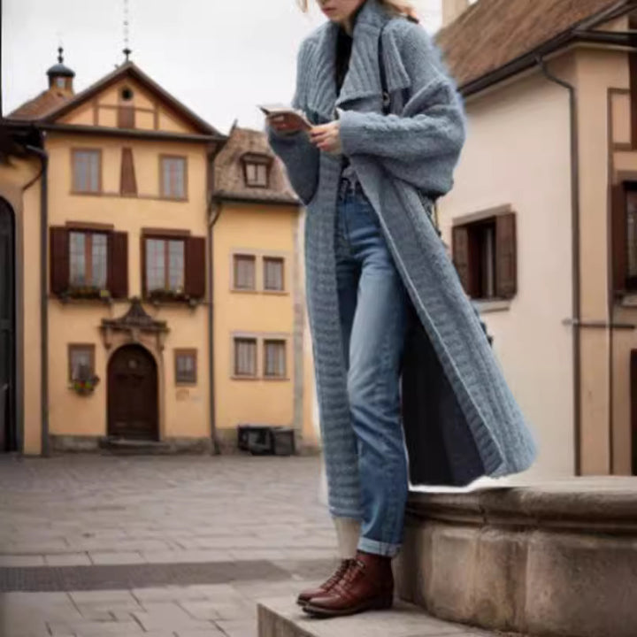 Damen Grobstrickmantel mit weit geschnittenen Ärmeln und modernem Design Drune