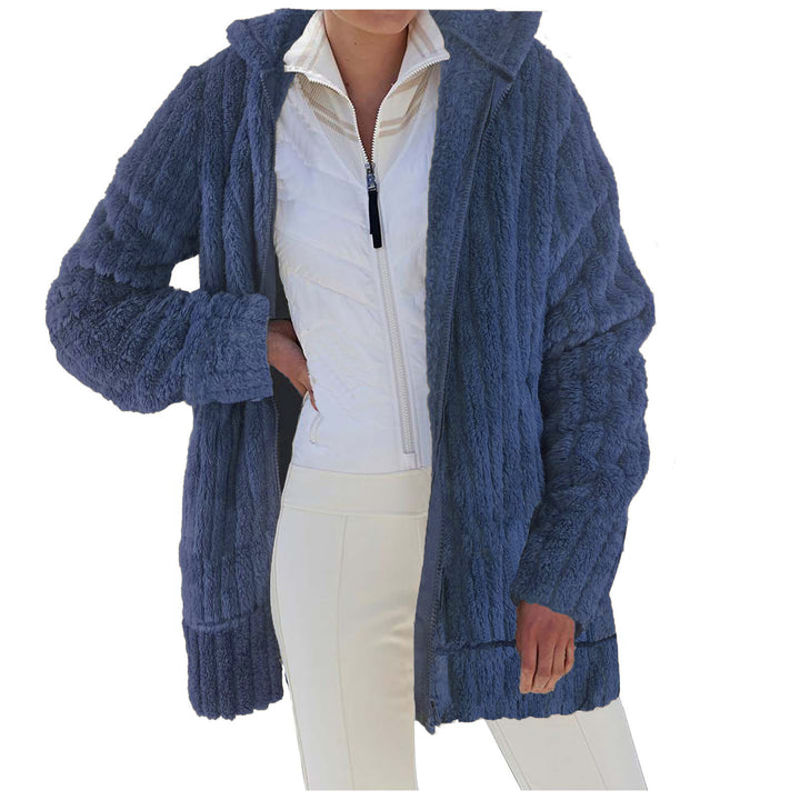 Damen kuschelige Fleecejacke mit Kapuze und strukturiertem Design Drune