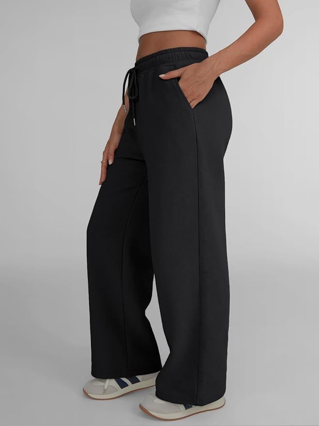 Damen nan weite Loungehose mit hohem Elastikbund, verstellbarem Kordelzug und fließender Palazzosilhouette Drune