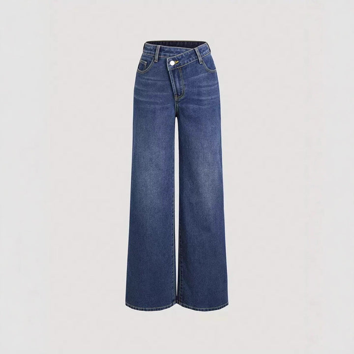 Damen Weit geschnittene Denim-Hose mit hohem Bund und klassischen Taschen Drune