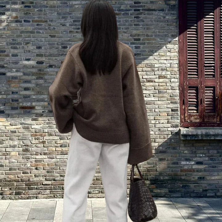 Damen Lässiger Strickjacke mit großen Taschen und offenem Schnitt Drune