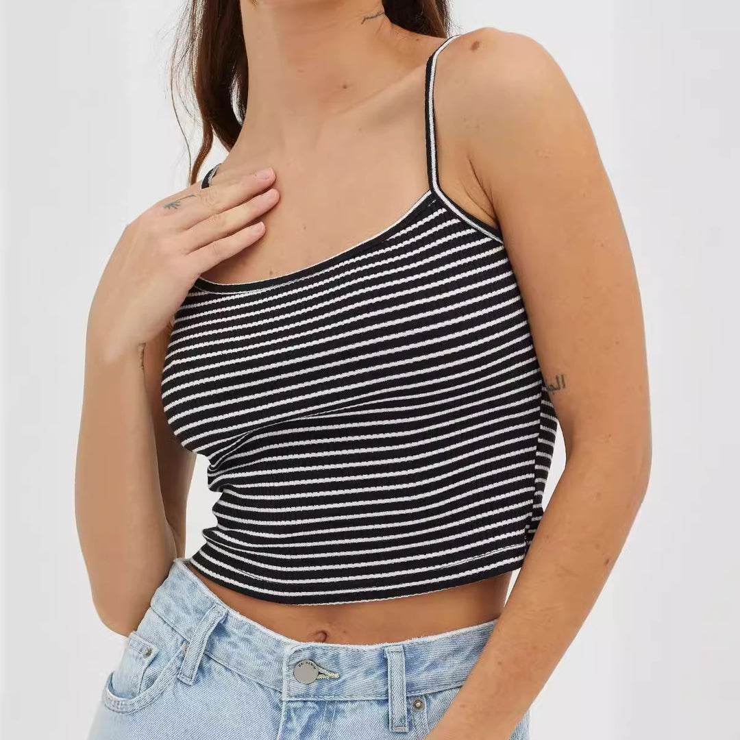 Damen gehäkeltes Crop-Top mit feinem Streifenmuster und komfortablem Schnitt Drune