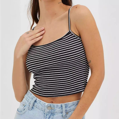 Damen gehäkeltes Crop-Top mit feinem Streifenmuster und komfortablem Schnitt Drune