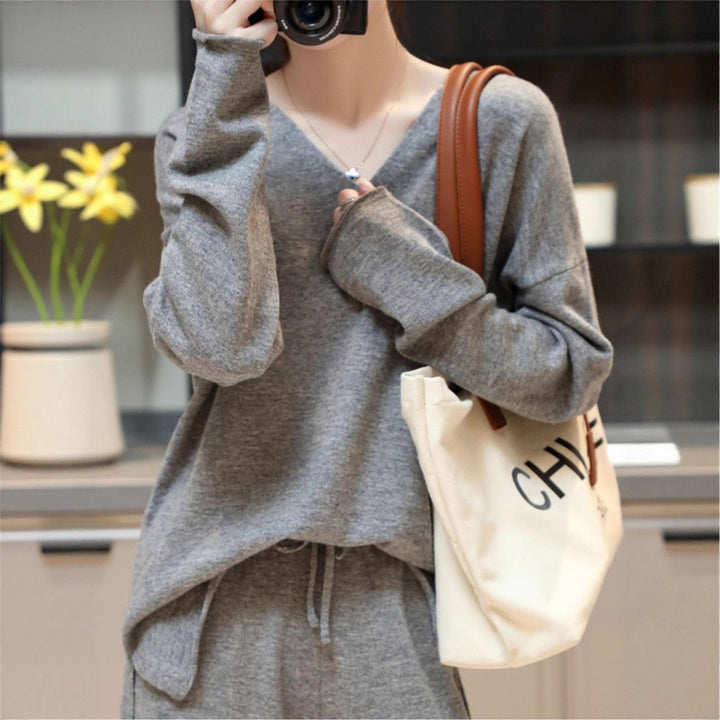 Damen bequemer V-Ausschnitt Pullover mit lässigem Schnitt und weicher Textur Drune
