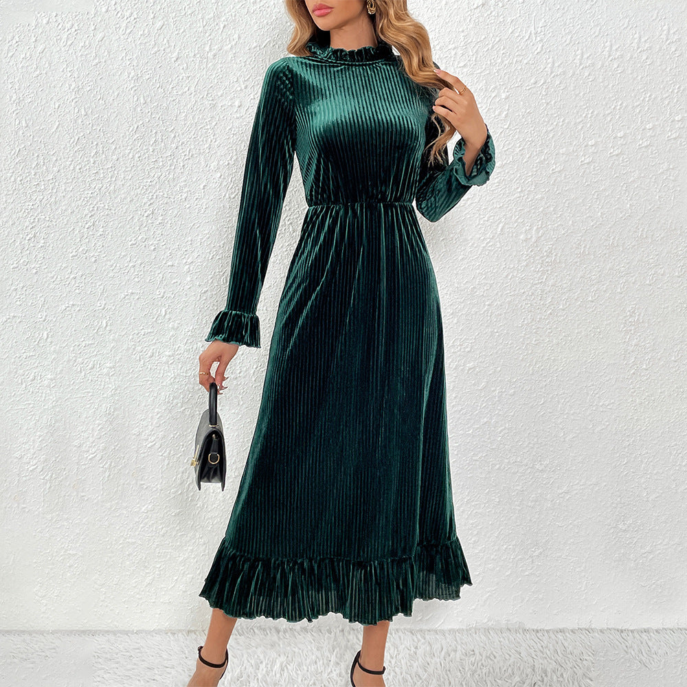Damen Langarm-Wickelkleid aus luxuriösem Samt mit Rüschendetails Drune