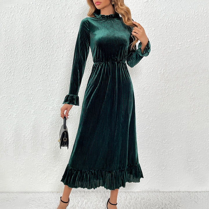 Damen Langarm-Wickelkleid aus luxuriösem Samt mit Rüschendetails Drune