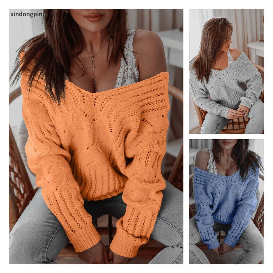 Damen Oversized Strickpullover mit offener Schulter und strukturiertem Zopfdesign Drune
