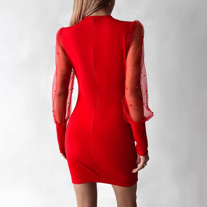 Damen Wickelkleid mit eleganten transparenten Ärmeln und schimmerndem Detail Drune