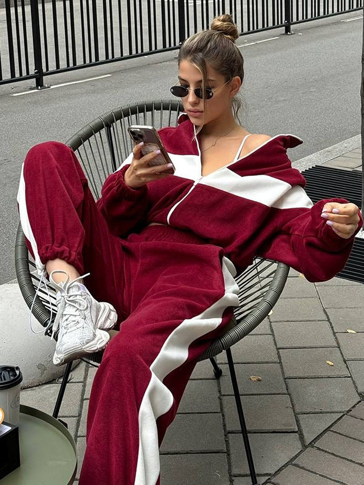 Damen nan kuscheliger Fleece-Trainingsanzug mit Zip-Jacke und elastischen Bündchen Drune
