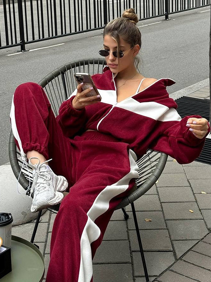 Damen nan kuscheliger Fleece-Trainingsanzug mit Zip-Jacke und elastischen Bündchen Drune