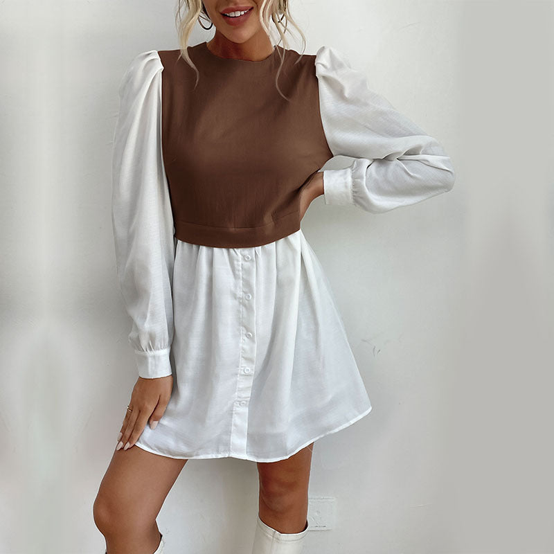Damen Kleid mit kontrastierenden Ärmeln im Blusenstil Drune