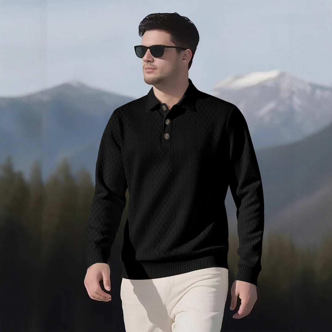 Herren Langarm-Polohemd mit strukturiertem Design und modischen Knöpfen Drune
