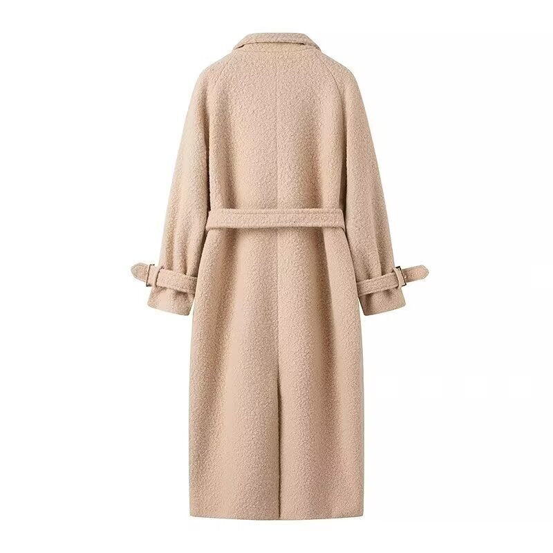 Damen eleganter Wollmantel mit Bindegürtel und stilvollen Knopfdetails Drune