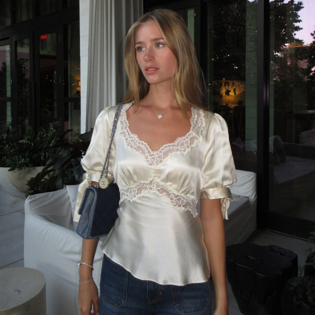 Damen Satinbluse mit Spitzenakzenten Drune