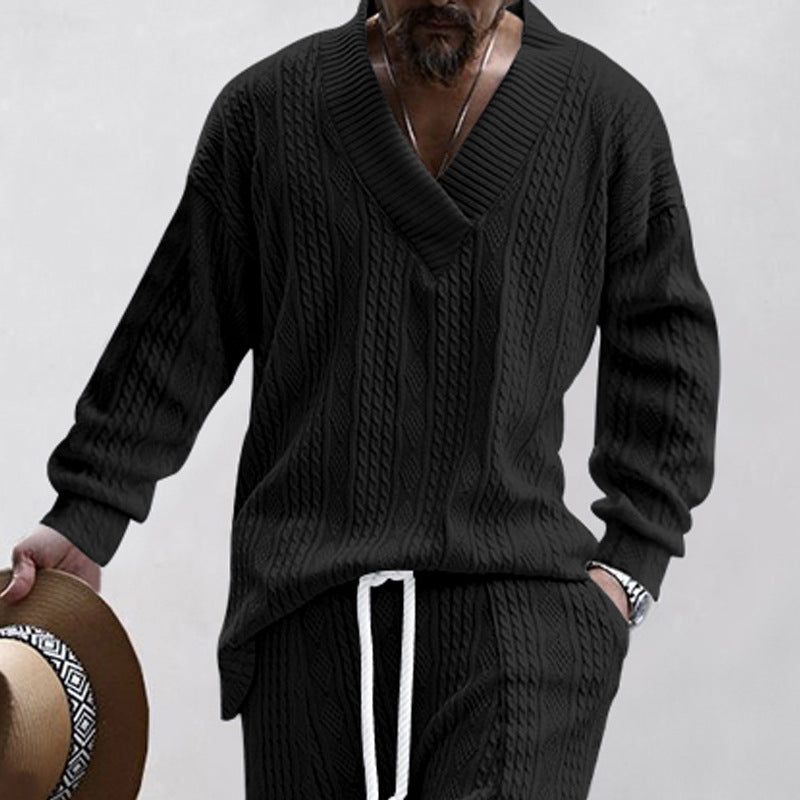 Herren lässiger Strickpullover mit V-Ausschnitt und strukturiertem Design Drune