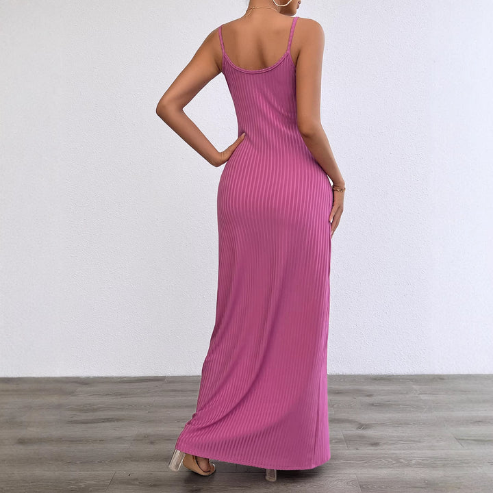 Damen Langes, figurbetontes Kleid mit feinen Rippen und Spaghettiträgern Drune