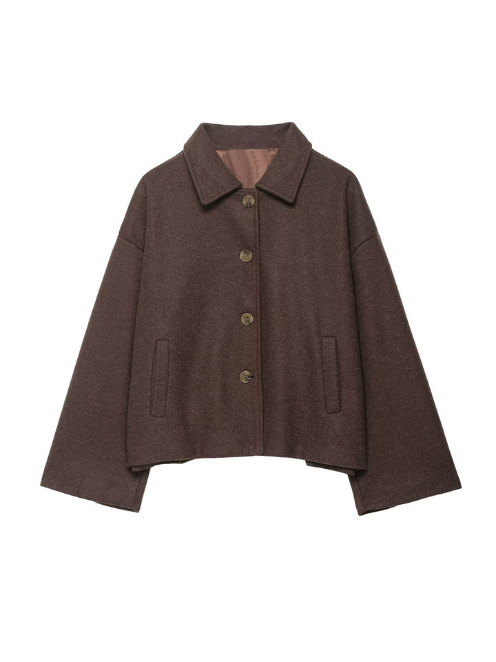 Damen Oversize Wolljacke mit dekorativen Knöpfen Drune