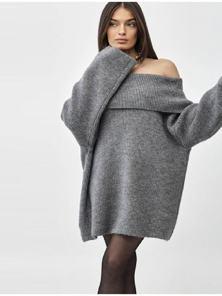 Damen Off-Shoulder-Pulloverkleid aus weicher Strickqualität Drune