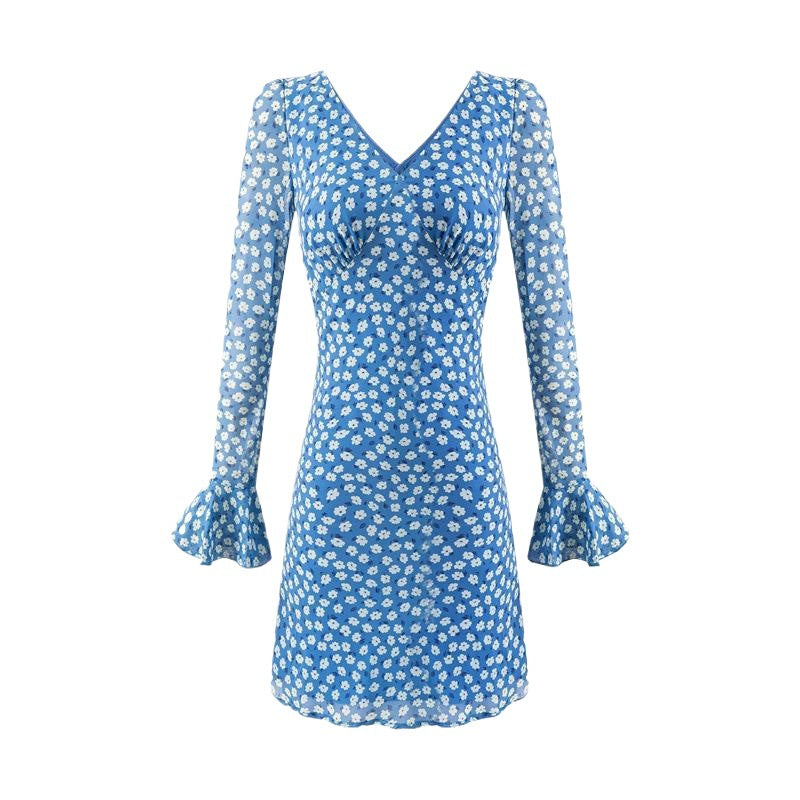 Damen Blusenkleid mit floralem Design und elegantem V-Ausschnitt Drune