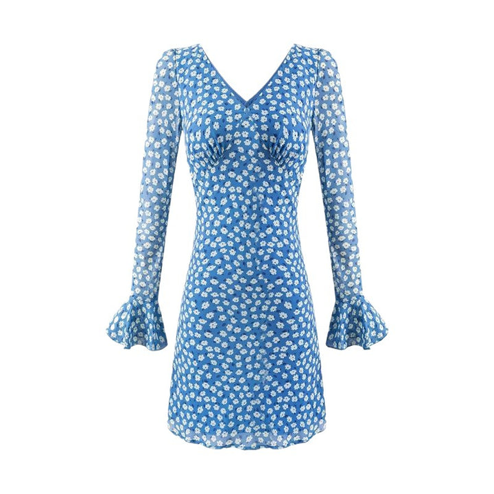 Damen Blusenkleid mit floralem Design und elegantem V-Ausschnitt Drune