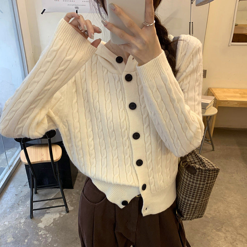Damen gestrickte Cardiganjacke mit Kapuze und Zopfmuster Drune