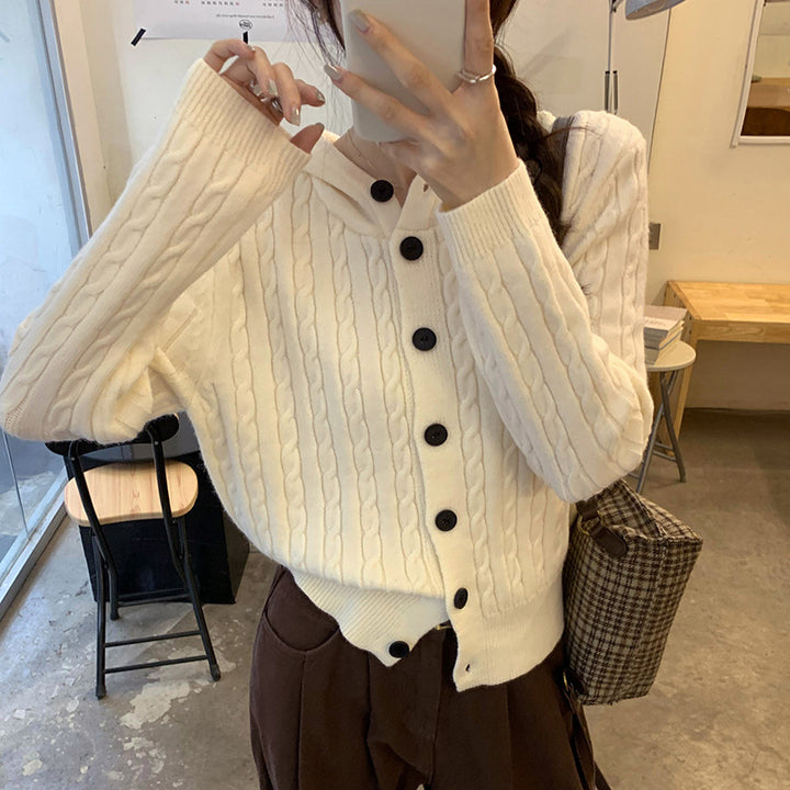 Damen gestrickte Cardiganjacke mit Kapuze und Zopfmuster Drune
