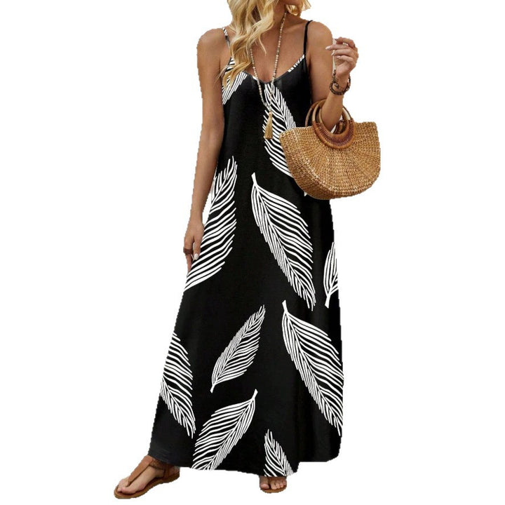 Damen Maxikleid mit elegantem Blätterdesign und feinen Spaghettiträgern Drune