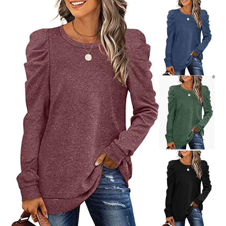 Damen lässiges Sweatshirt mit Puffärmeln und asymmetrischem Saum Drune