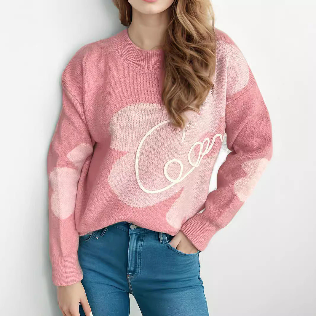 Damen gemütlicher Pullover mit kreativem Schriftzug und modernem Design Drune
