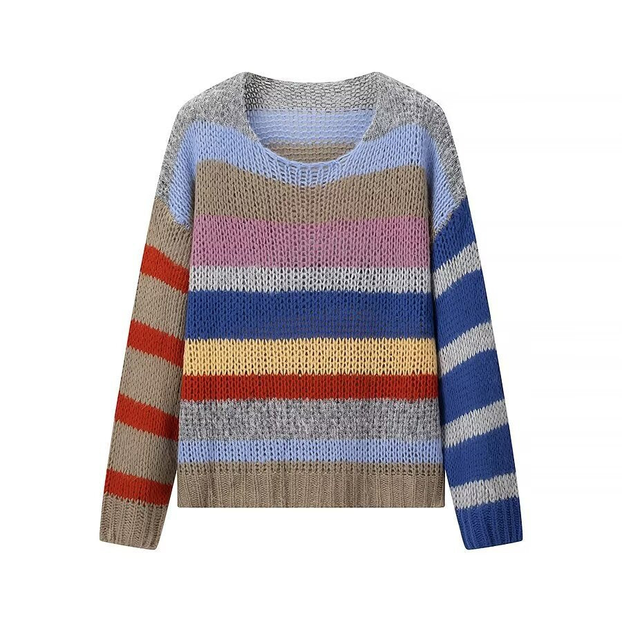 Damen Luftiger Strickpullover mit buntem Streifenmuster Drune
