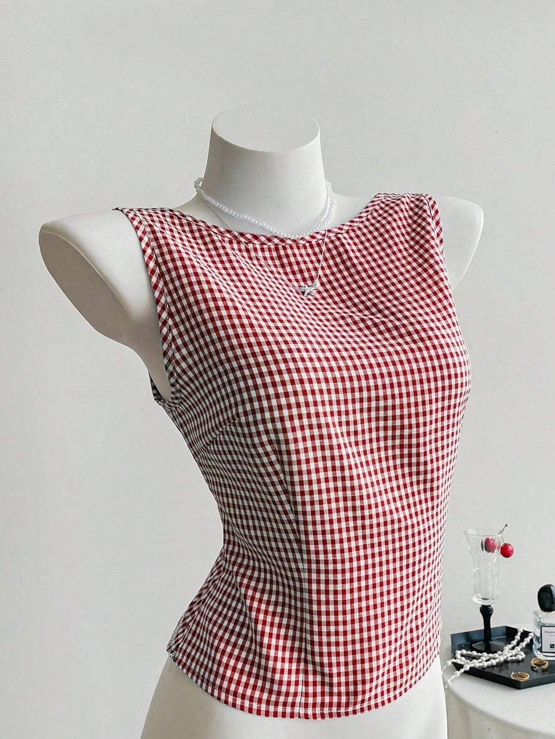 Damen ärmelloses Blusenshirt im klassischen Karomuster Drune