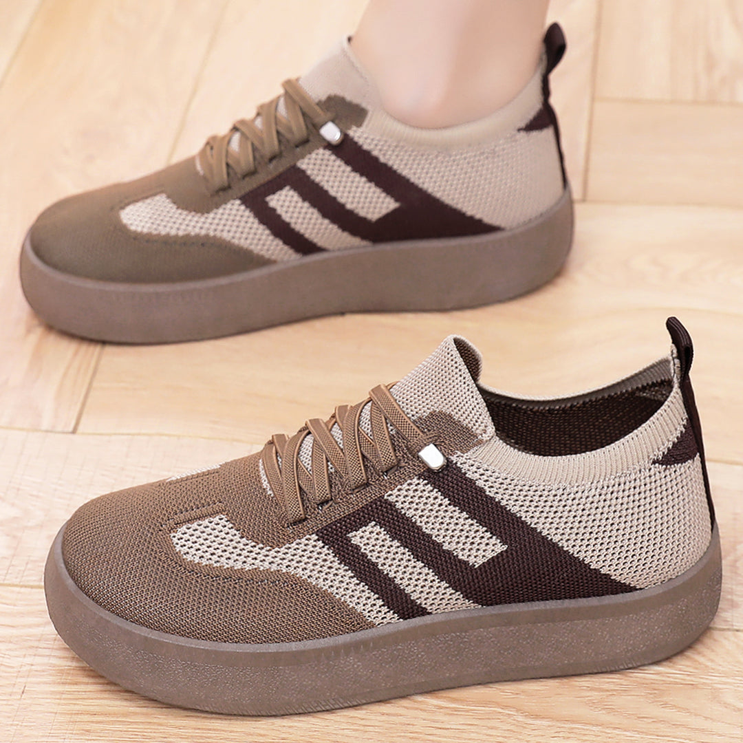 Damen nan gestrickter Slip-On Plateau-Sneaker mit elastischem Sockenschaft, dekorativer Zierstreifen und dämpfender EVA-Leichtsohle Drune
