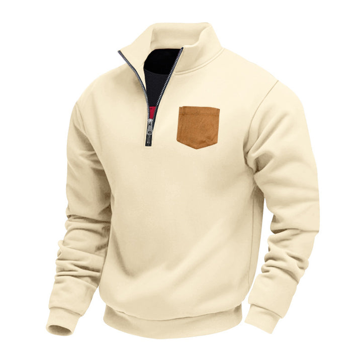 Herren eleganter Sweatpullover mit halbem Reißverschluss und praktischer Brusttasche Drune