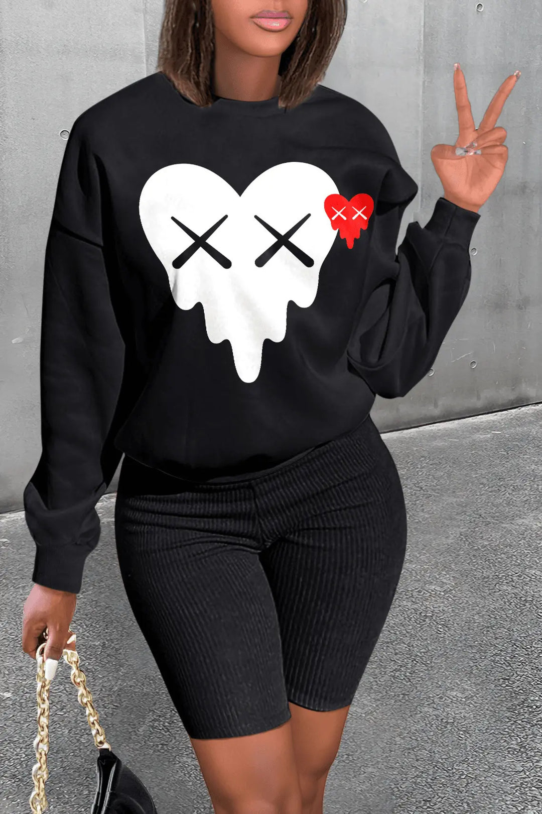 Herren Sweatshirt mit kreativer Herz-Grafik Drune