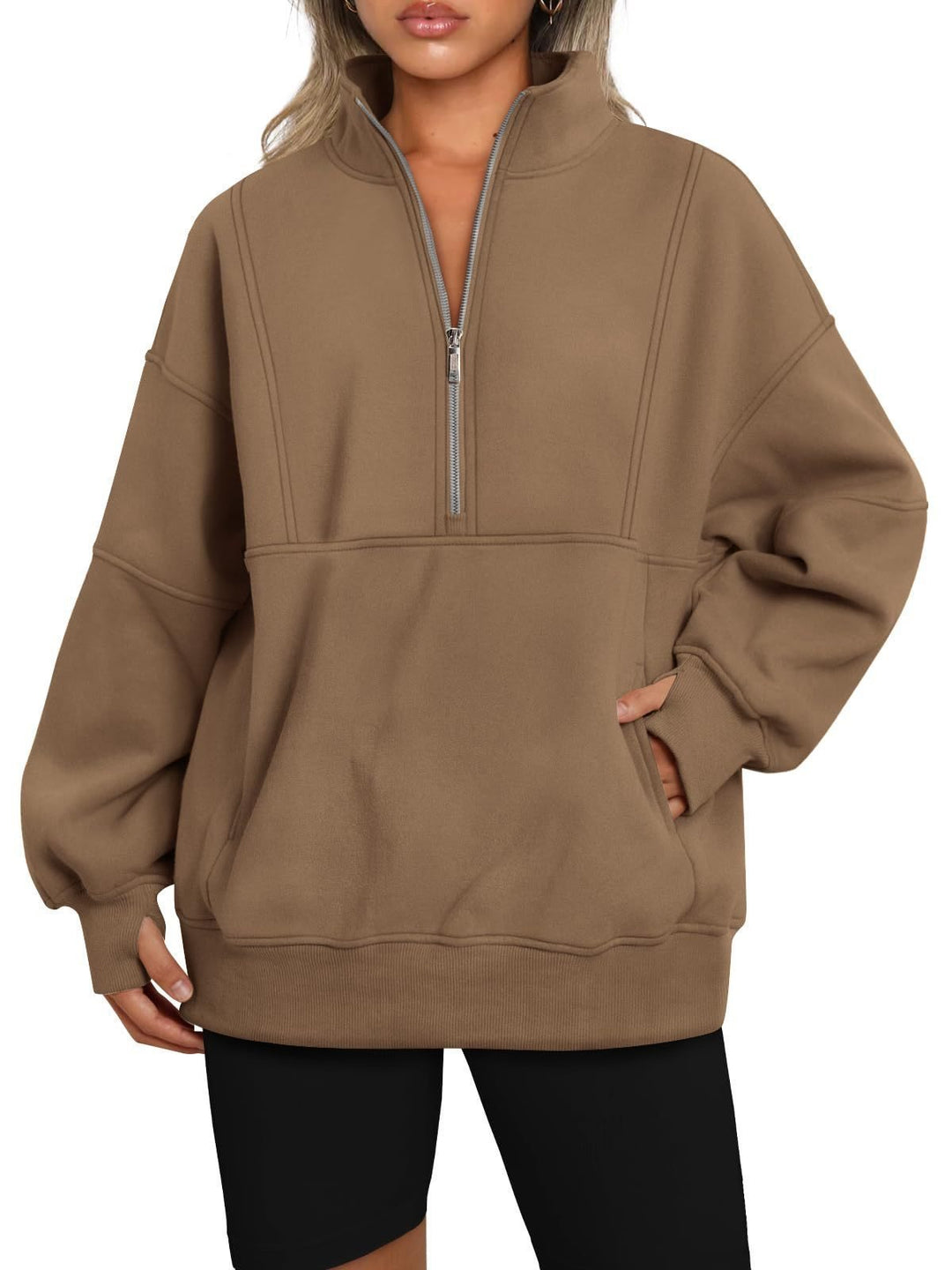 Damen Sportlicher Hoodie mit hohem Kragen und Reißverschluss Drune